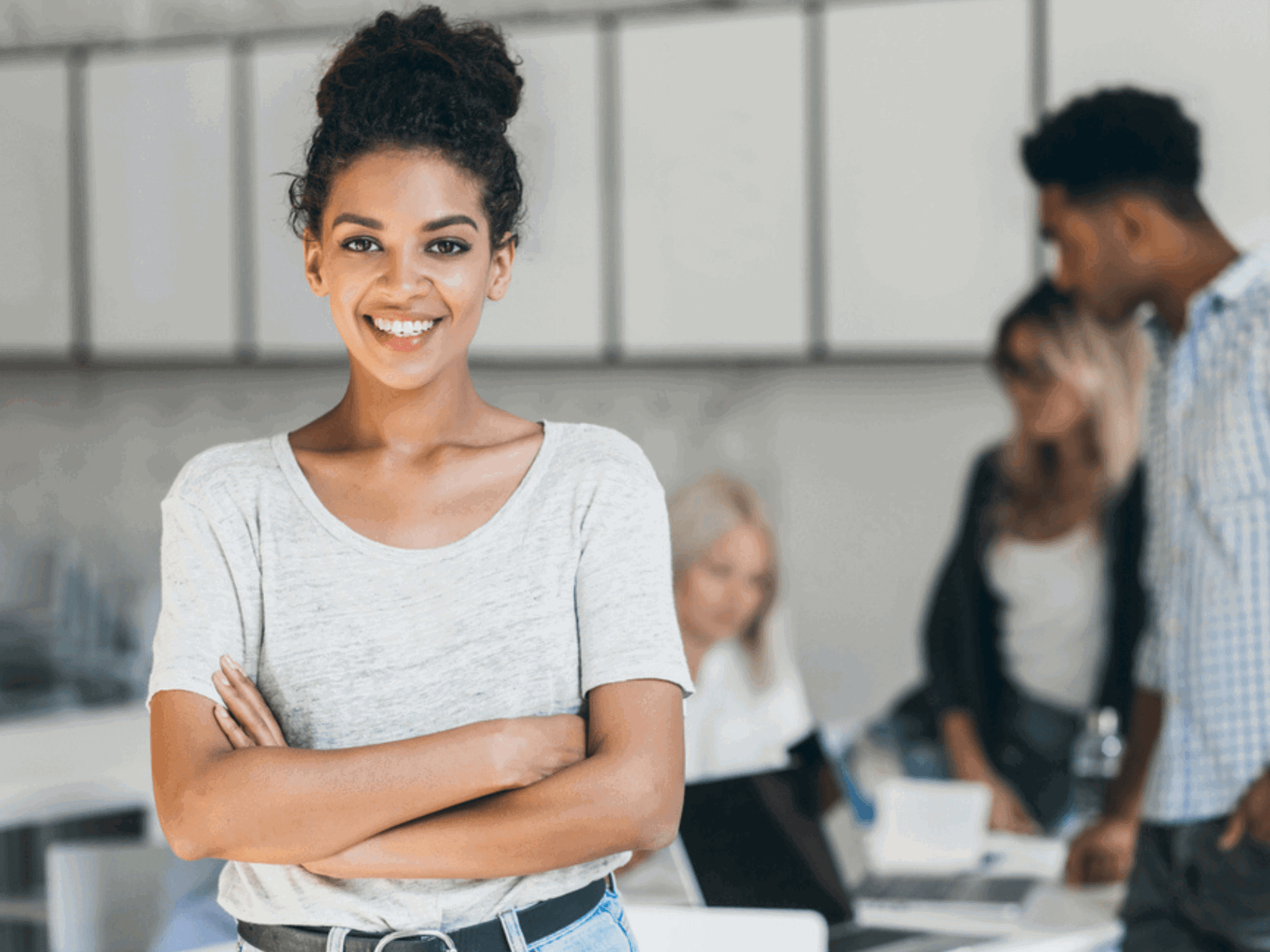 Girl smiling in an office